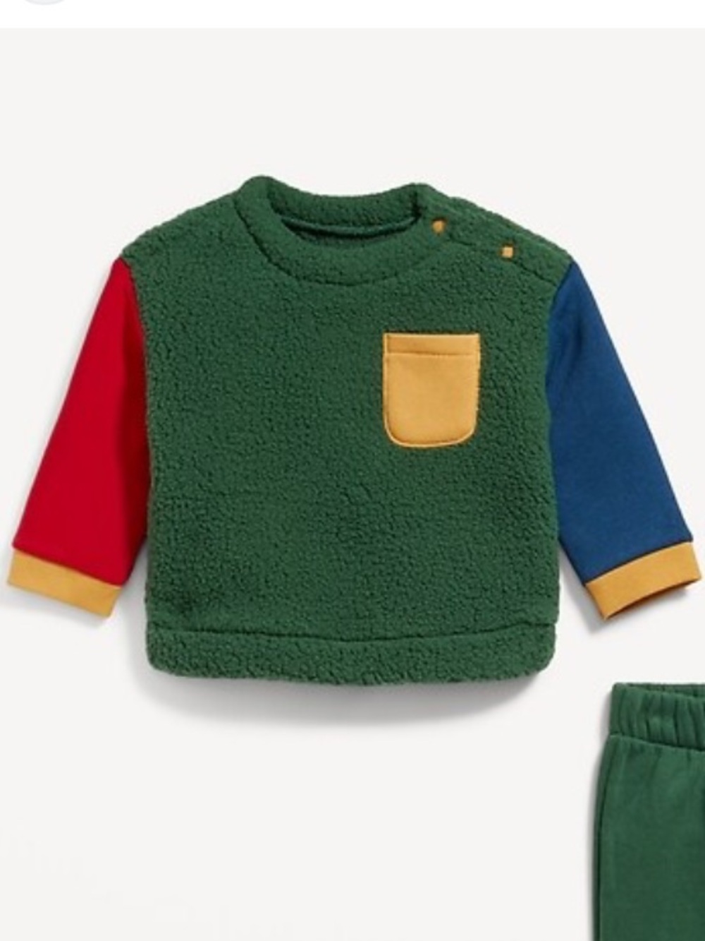 🫐3/$30 Old Navy Teal Sherpa Pullover with Red and Blue Colorblock Sleeves 6-12m